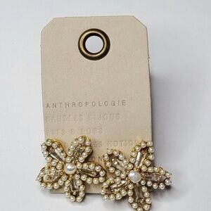 Anthropologie Pearl and Gold Flower Earrings NWT